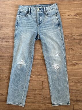 White House Black Market High Rise Sculpt Straight Crop Light Blue Denim Jeans